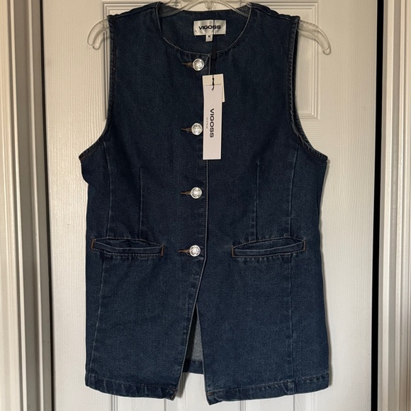 Vigoss Jackets & Blazers - Vigoss Navy Blue Sleeveless Denim Button Front Vest